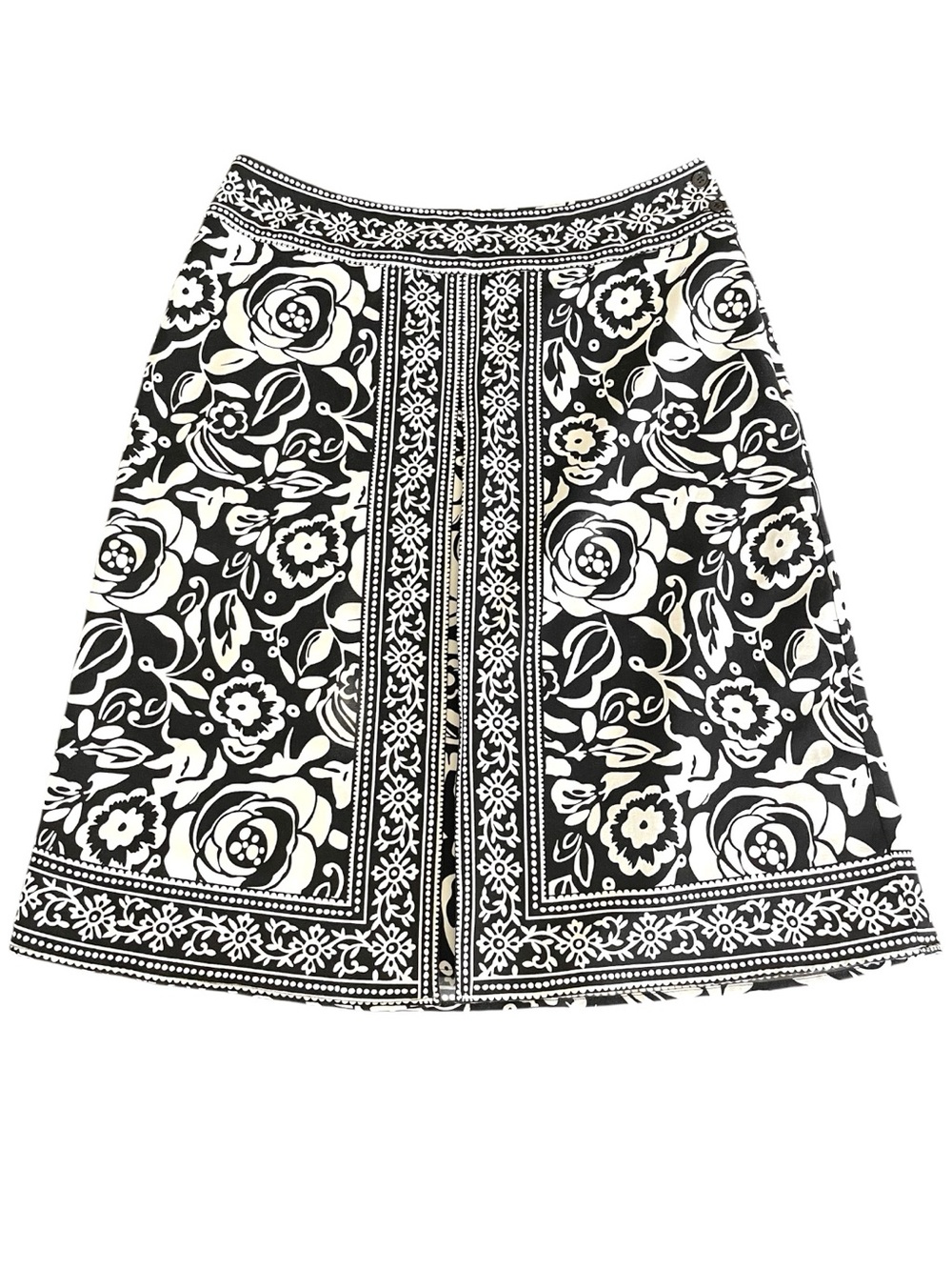 Anne Carson Black/White Floral Border Print A-Line Skirt (14)